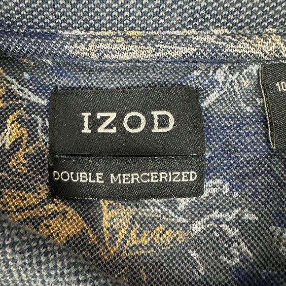 Izod Mens Double Mercerized Polo Shirt Medium 100% Cotton Floral Pattern - Picture 3 of 5